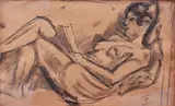 Theodor Pallady, Studiu de nud citind, tuș și laviu pe hârtie lipită pe carton