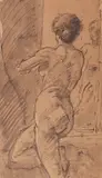 Theodor Pallady, Nud în oglindă, 1912, tuş şi laviu pe hârtie lipită pe carton