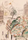 Theodor Pallady, Place Dauphine, acuarelă și creion pe hârtie lipită pe carton