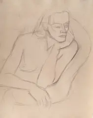 Theodor Pallady, Nud pe gânduri, creion pe hârtie