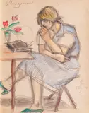 Theodor Pallady, Le Prix Goncourt, 1928, acuarelă și creion pe hârtie lipită pe carton