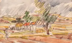 Henri Catargi, Peisaj, acuarelă și creion pe hârtie lipită pe carton