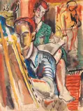 Titina Călugăru Căpitănescu, La șevalet, 1923, acuarelă, creion și accente de guașă pe hârtie