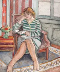Theodor Pallady, Lectură (Yvonne Cousin în atelierul din Place Dauphine), cca. 1935, ulei pe pânză lipită pe carton