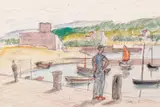 Port la Cassis by Theodor Pallady, acuarelă și creion pe hârtie lipită pe carton, sold Sep 2017