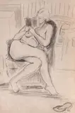 Titina Călugăru Căpitănescu, Lectură, 1930, creion pe hârtie