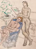 Fotoliul albastru by Theodor Pallady, acuarelă şi creion pe hârtie, sold Sep 2017