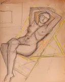 Nud pe chaisse-longue by Theodor Pallady, creion și acuarelă pe hârtie, sold Sep 2017