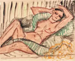 Theodor Pallady, Nud cu eșarfă verde, acuarelă și cărbune pe hârtie