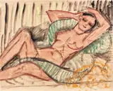 Nud cu eșarfă verde by Theodor Pallady, acuarelă și cărbune pe hârtie, sold Sep 2017