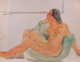 Nud cu halat verde by Theodor Pallady, acuarelă și tuș pe hârtie, sold Sep 2017