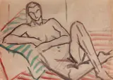 Studiu de nud pe sofa by Theodor Pallady, acuarelă și cărbune pe hârtie, sold Sep 2017