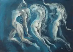 Sabin Bălașa, Dansul sferelor, 1996, acrilic pe hârtie pânzată