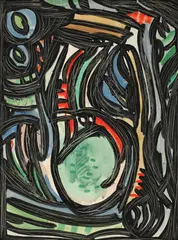 Natură by Ion Mirea, 1975, tempera şi creion alb pe carton, offered Jul 2017