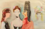 Logodnicii by Margareta Sterian, ulei diluat pe hârtie de calc lipită pe carton, sold Jul 2017