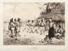 Horă la sat by Theodor Aman, acvaforte şi gravură cu acul, sold Jun 2017
