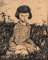 La joacă by Nicolae Tonitza, 1923-1924, tuş pe hârtie lipită pe carton, sold Jun 2017