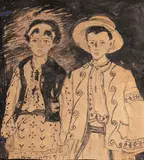 Nicolae Tonitza, Copii din Făgăraş, 1925, tuş şi laviu pe hârtie lipită pe carton