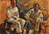 Țărani by Rudolf Schweitzer–Cumpăna, ulei pe carton, sold Jun 2017