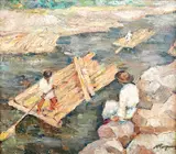 Nicolae Popa-Iași, Plutași, ulei pe carton
