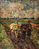La arat by Rudolf Schweitzer–Cumpăna, ulei pe carton, offered Jun 2017