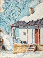 Pe  prispă by Alexandru Poitevin Scheletti, acuarelă pe hârtie lipită pe carton, sold Jun 2017
