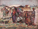 Familie de turci în Dobrogea by Nicolae Dărăscu, 1918, ulei pe carton, offered Jun 2017