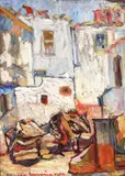 Măgăruși în Insula Hydra by Rudolf Schweitzer–Cumpăna, 1929, ulei pe carton, sold Jun 2017