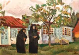 Iosif Iser, Curtea Mănăstirii Pasărea, 1918, ulei pe carton