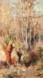Pădurea de mesteceni by Adam Bălţatu, ulei pe carton, sold Jun 2017