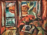 Corneliu Mihailescu, Interior cu flori, ulei pe carton