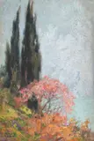 Chiparoşi pe malul apei by Kimon Loghi, ulei pe carton, sold Jun 2017