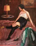 Intimitate by Leon Biju, ulei pe carton, sold Jun 2017