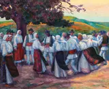 Horă la Vlaici by Camil Ressu, ulei pe carton, offered Jun 2017