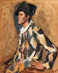 Arlechin by Corneliu Baba, 1968, ulei pe hârtie lipită pe carton, offered May 2017
