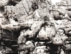 Vincentiu Grigorescu, Labirint fluid, 1964, acuarelă şi tuş pe hârtie lipită pe carton