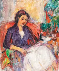 Lectură by Ion Musceleanu, ulei pe pânză lipită carton, sold May 2017
