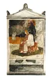 Gheorghe I. Anghel, Compoziţie cu Anubis, 1988, culori de ulei, ceară pe panou de ghips