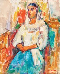 Marama albă by Ion Musceleanu, 1992, ulei pe carton, sold May 2017