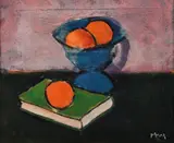 Ion Pacea, Portocale şi carte, 1990, ulei pe pânză