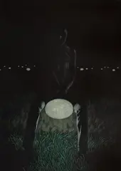 Ea by Roman Tolici, 2006, creioane colorate pe hârtie lipită pe placaj, offered May 2017