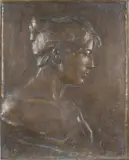 Profil de femeie by Alexandru Călinescu, bronz, offered May 2017