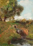 Luminiș by Nicolae Vermont, ulei pe pânză lipită pe carton, sold May 2017