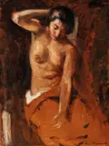 După baie by Nicolae Vermont, ulei pe carton, sold May 2017