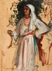 Chivuță by Nicolae Vermont, ulei pe carton, sold May 2017