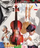 Vasile Pop-Negreşteanu, Amintiri din universul meu, 2015, acrilic schlagmetal auriu și argintiu, creion pe pânză lipită pe carton, lemn
