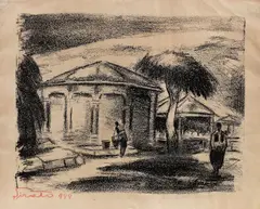 Francisc Șirato, Fântână la Balcic, 1944, litografie