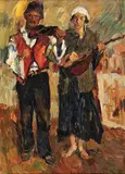 Familie de lăutari by Rudolf Schweitzer–Cumpăna, ulei pe carton, offered May 2017