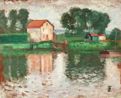 Lac în Bretania by Theodor Pallady, începutul anilor '20, ulei pe carton, sold May 2017