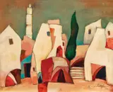 Oraş by Harry Guttman, ulei pe PFL, sold May 2017